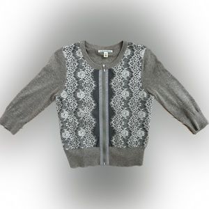 Banana Republic Zip Front Cropped Sweater with Lace Panels